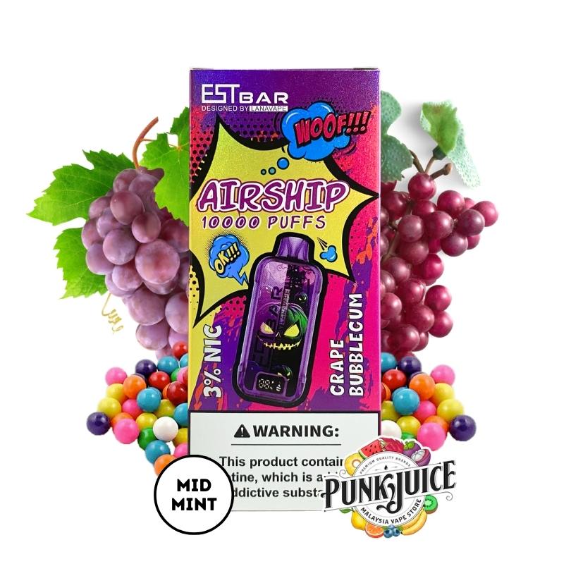 EST Bar Airship by LANAVAPE (10K) 3% - LED Screen - Disposable Pod - Grape Bubblegum