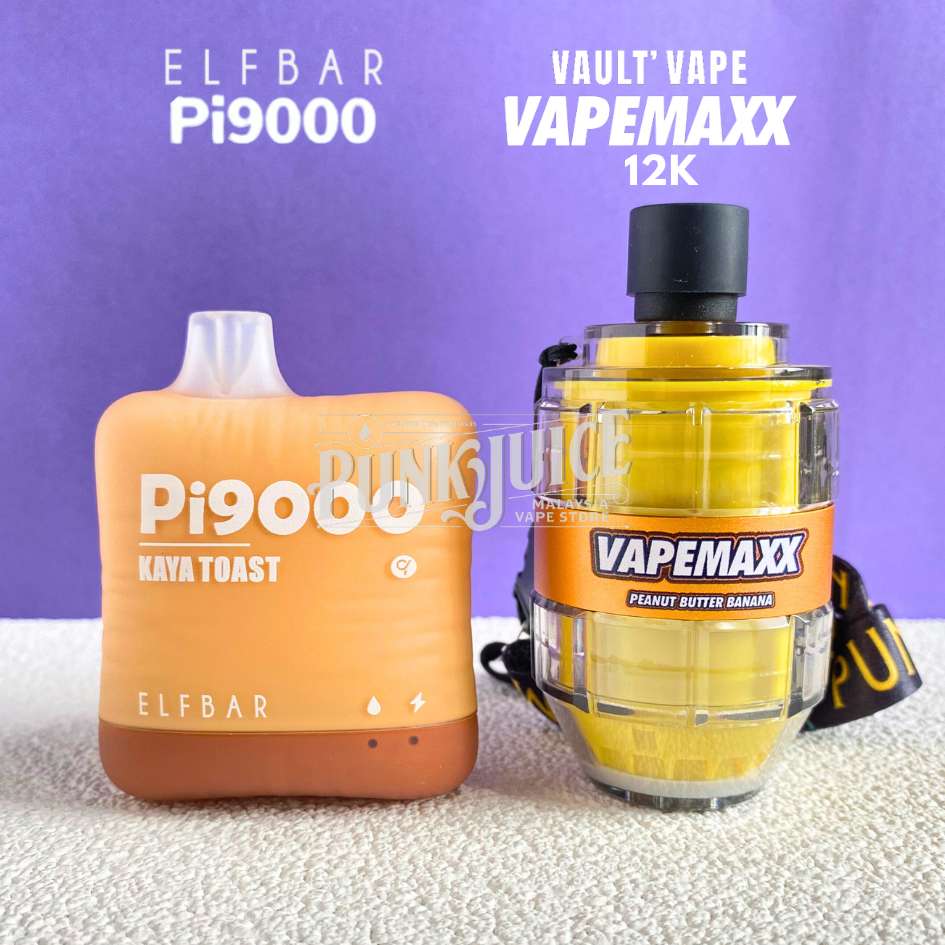 Vault Vape Vapemaxx 12k Disposable Pod side by side with ELFBAR Pi9000 Disposable Pod for comparison