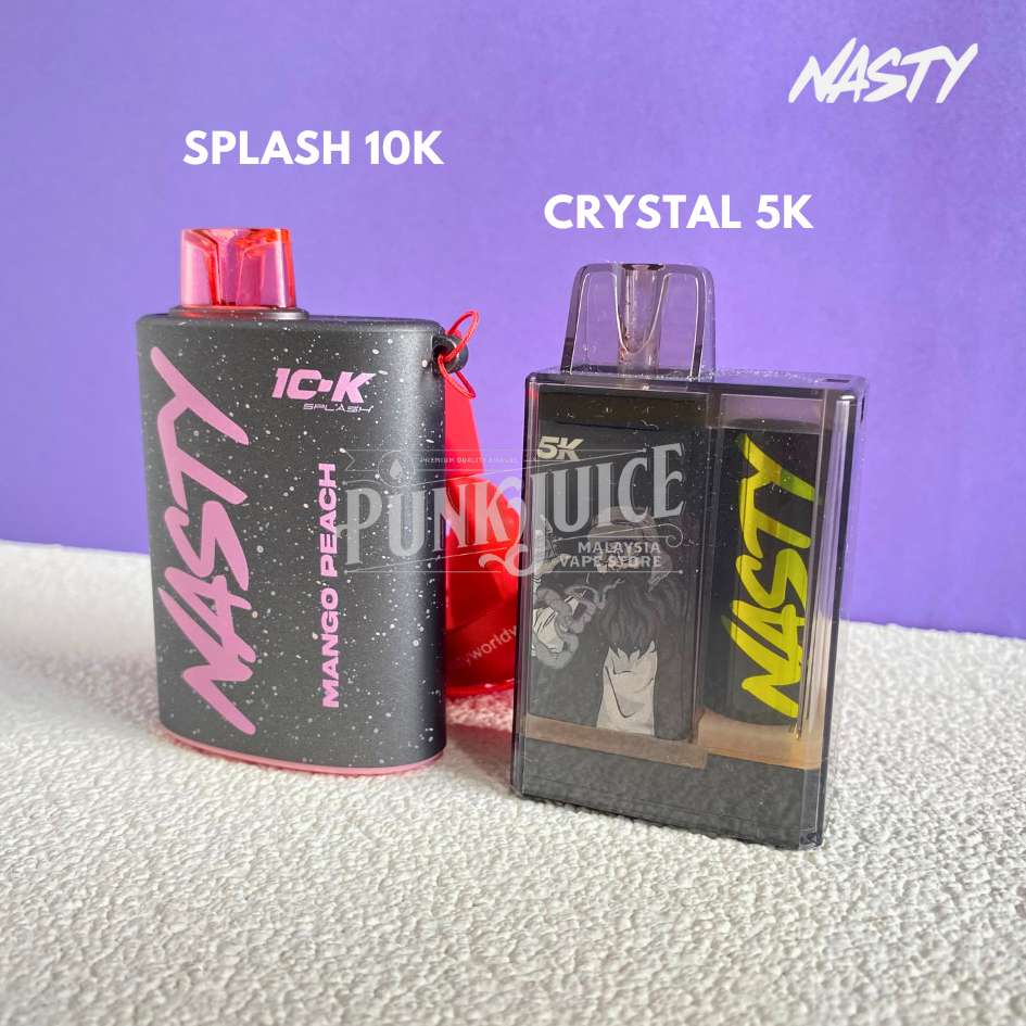 Nasty Splash 10k verus Crystal 5k disposable pod side by side for comparison